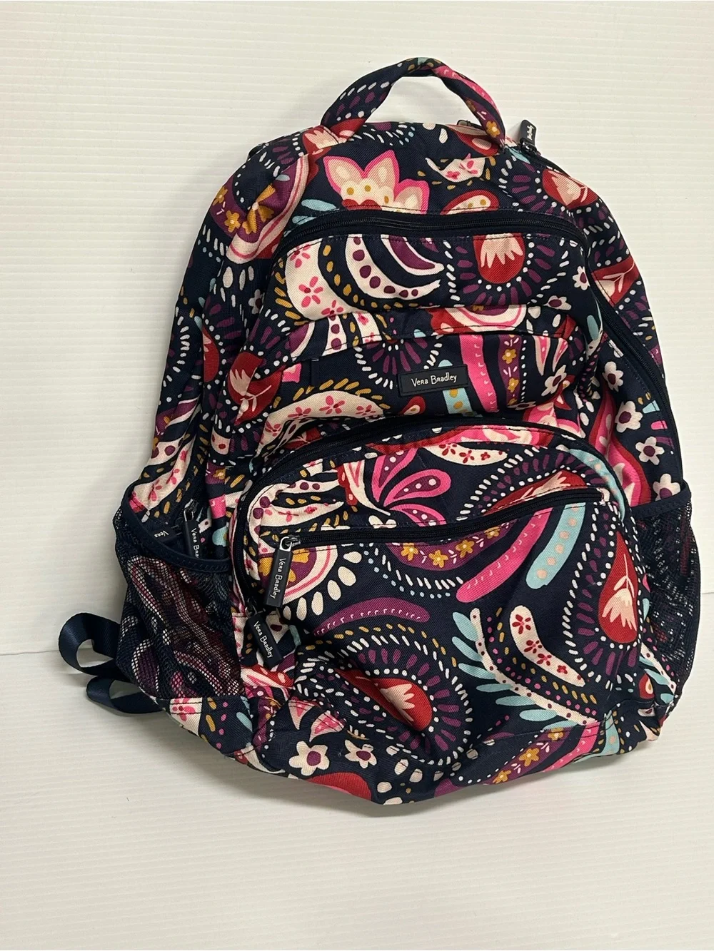 Vera Bradley Lighten Up Reactive Backpack Painted Paisley Navy Multicolor EUC